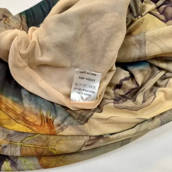 Blanc Abstract Mesh Flare Pants Large Earth Tone Sheer Print Y2K Art Girl Indie - Picture 12 of 14